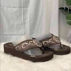 Montana West Brown and Silver Embellished Sandals